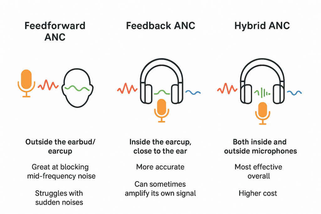 Active Noise Cancellation (ANC) And Environmental Noise Cancellation (ENC) 2 Feedforward ANC Feedback ANC Hybrid ANC 1